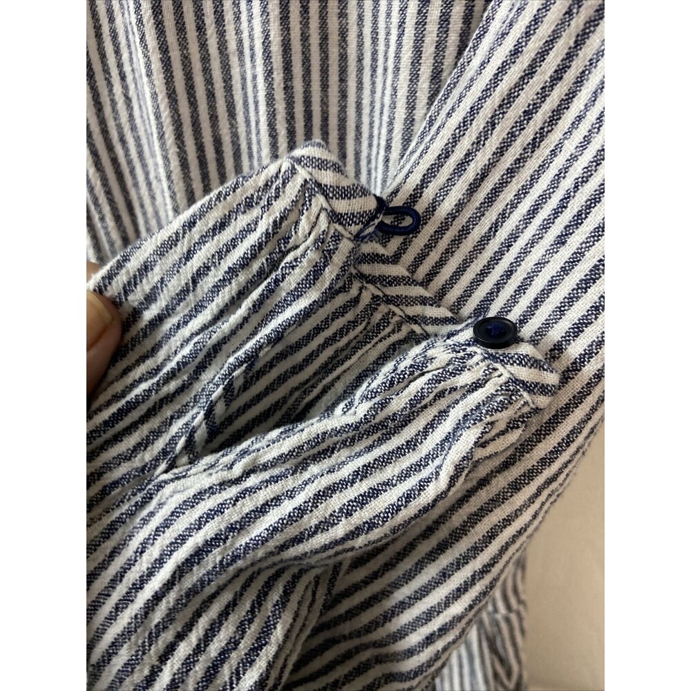 Old Navy Linen Jumper Womens Small Blue White Striped Faux Wrap Wide Leg - Picture 8 of 10